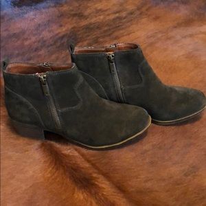 Olive green suede Lucky Brand ankle bootie
